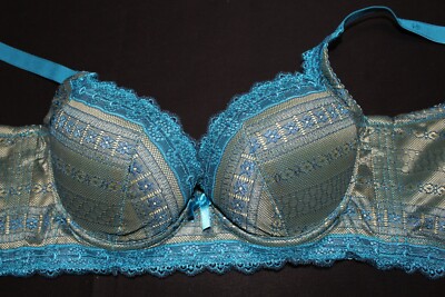 Soutien-gorge Push-up à Armatures Bleu/vert Brodé Avec Noeud - Taille 30B - Neuf Sans étiquettes