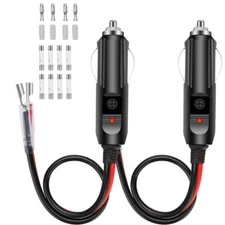 2Pcs/Set 12V Fused LED Light Car Cigarette Lighter Male Plug Adapter with Leads