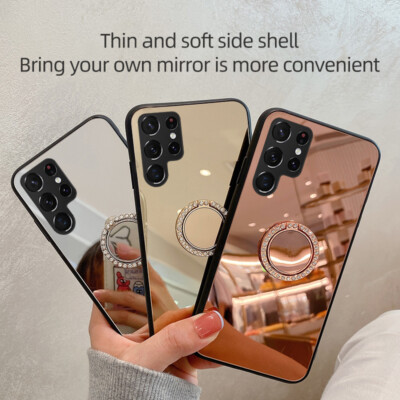 Fr Samsung S24 S23 S22 S21 Ultra A14 A35 A54 A53 Bling Diamond Ring Mirror Case