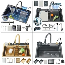 Smart Kitchen Sink Stainless Steel Single Bowl Sink Drop in Workstation Bar Sink