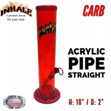 INHALE®️ 2x10" STRAIGHT ACRYLIC HOOKAH WATER PIPE CARB MADE IN THE USA