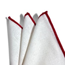White  Red Linen/Cotton Pocket Square