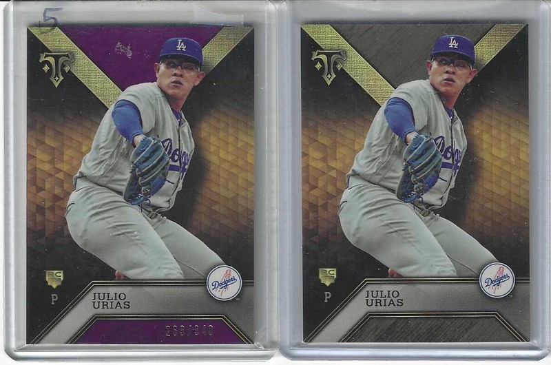 2016 Topps Triple Threads JULIO URIAS Rookie card lot (2) #100 + Amethyst #d/340