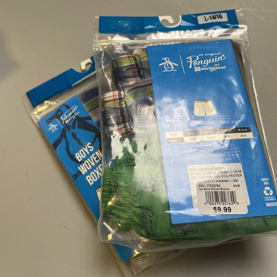 Paquete de 2 calzoncillos boxer grandes tejidos Penguin Boys nuevos con etiquetas lote de 2 paquetes 14/16 Foto 4 de 4