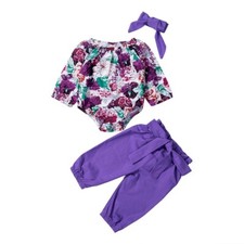Newborn Kids Baby Girl Bodysuit Kids Romper Headband Floral Clothes Pants Outfit