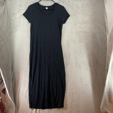 Old Navy Womans Small Pencil Dress Black Linen Blend Short Sleeve Side Slits