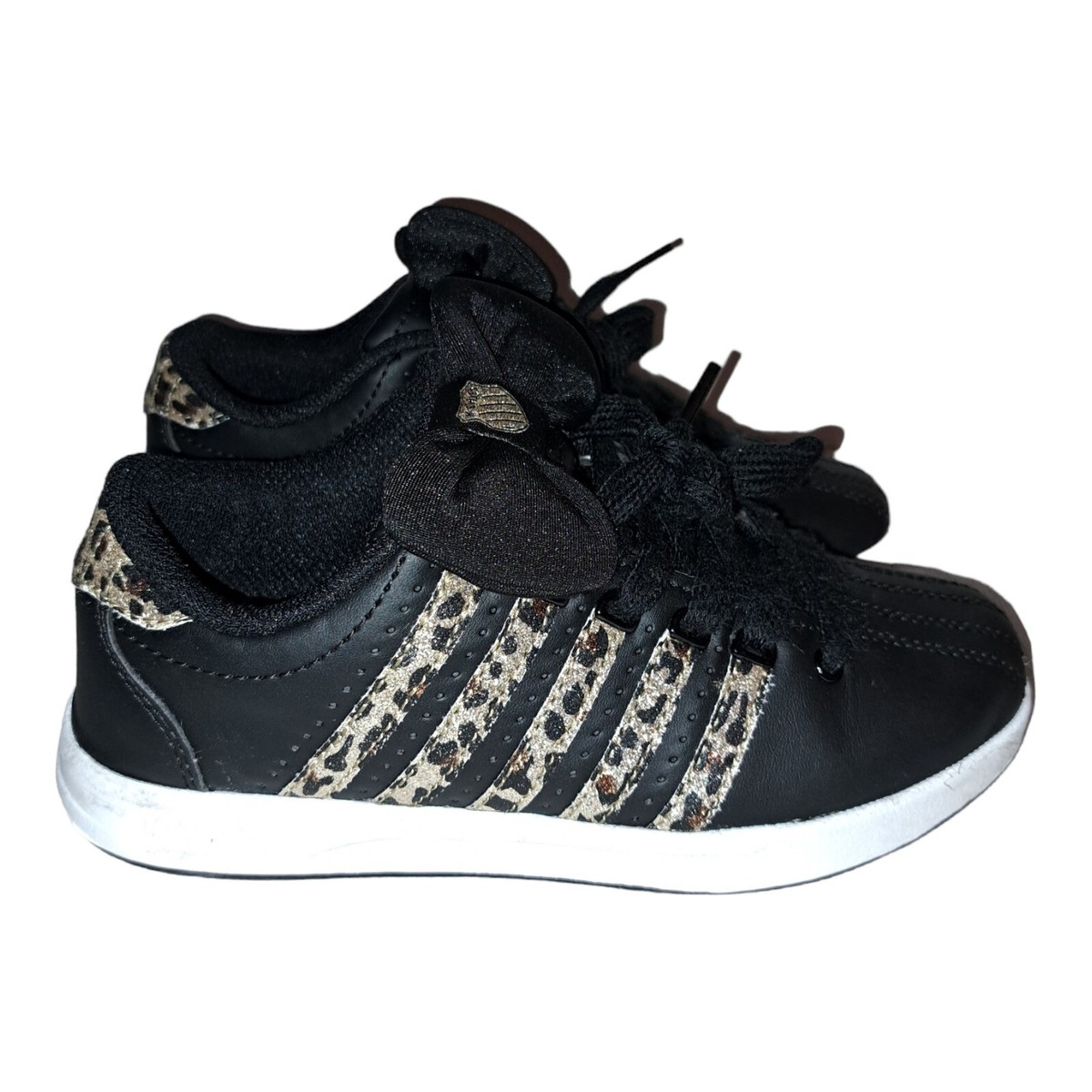K-Swiss Cheetah Black Gold Shoes Size Girls Bow Low Tops Lace G21/134