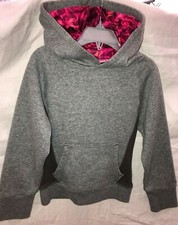 LOVELY CHAMPION GIRLS ATHLETIC HOODIE SIZE XS 4/5 GRAY PINK FLOWER LINING