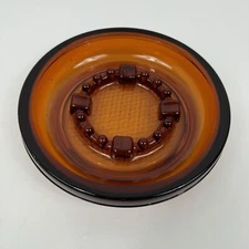 Vintage Amber Glass Cigar Cigarette 4 Slot Round Ashtray Retro MCM Brown