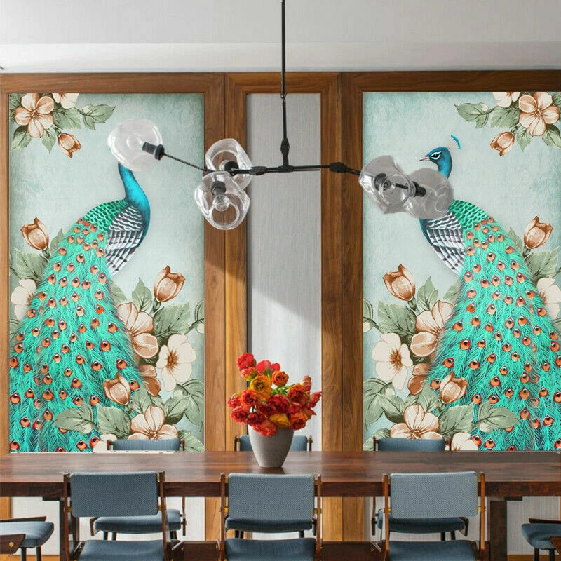 3D Pfau Statisch Haften Fenster Folie Mattiert Opak Glas Aufkleber Heim Dekor - Bild 3 von 4