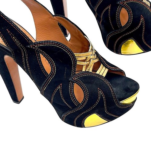 Alaïa décolleté nere scamosciate e fiamme oro cielo alte slingback con cuciture colorate 8,5 - Foto 9 di 16