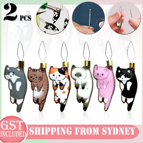 2PCS Cat Needle Threader Mini Cute Magnetic Needle Minder Sewing Threading Guide
