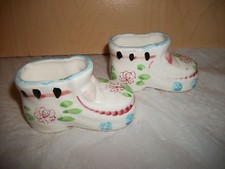 Two Vintage Ceramic Baby Shoe Figurines - Made in Japan