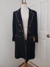 Chanel 05c Vintage Black Tweed Long Coat Cc Gold Patch Fr42