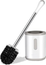 Compact Toilet Brush & Holder, Stainless Steel Handle, Space Saving for Storage,