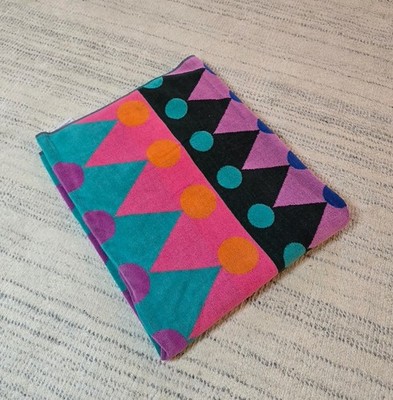 Vintage Royal Terry Beach Towel Bright Geometric Tribal Retro 80s 90s Cotton 