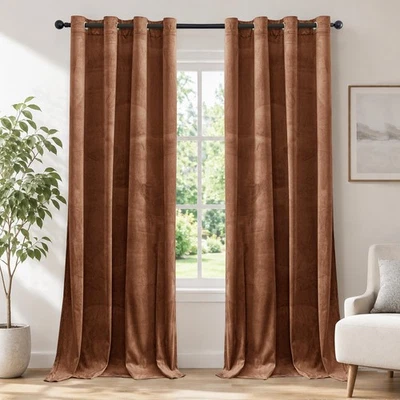 Rideau Occultant Velours Lot De 2, 140x145cm, Marron - Photo 1/4