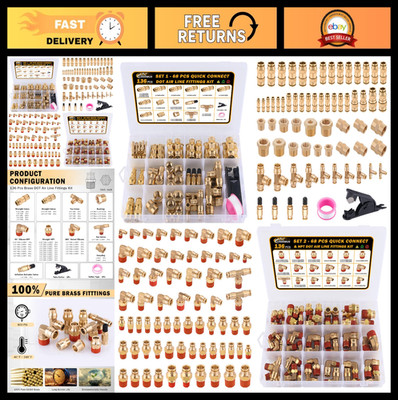 CheeMuii Brass DOT Air Line Fittings Kit 136-Piece Push to Connect Assortment