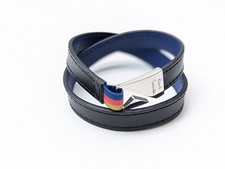Paul Smith Men's Black Leather Wrap Bracelet Blue Lining Hook Clasp | £99