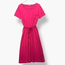 Vintage 90s Womens Tshirt Dress Small Medium Hot Pink Pocket Short Sleeve Belted