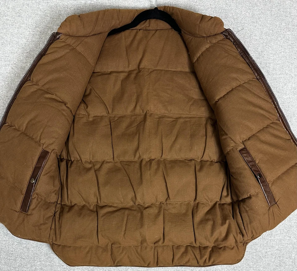 VTG Henry Grethel Equipment Vest Small Brown Leather Puffer Quilted Reversible - Image 2 of 4