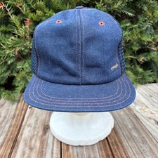 Wrangler VTG Raw Denim Trucker Hat Blue Orange Contrast Stitch USA Made Western