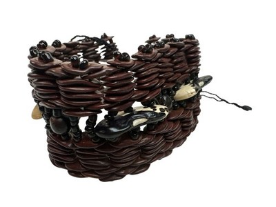 Handcrafted Brown Coconut Shell & Wood Bead Cuff Bracelet Natural Artisan