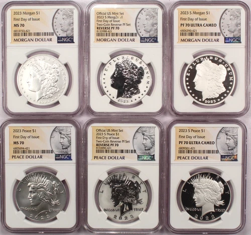2023 Morgan & Peace Dollar $1 NGC PF/MS 70, Full 6-Coin Set Proof & Uncirculated
