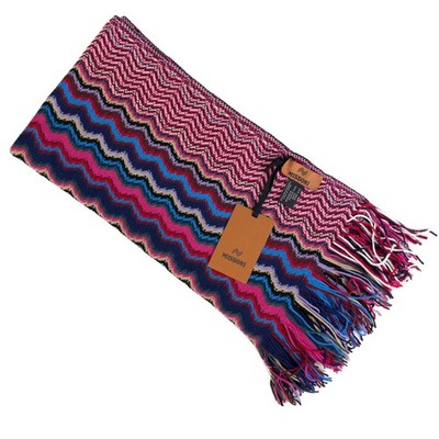 NWT MISSONI Wool Blend Zigzag Fringe Scarf Multicolor Blue 18''x71'' Made In Italy