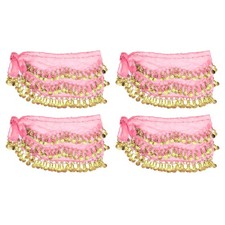 4Pcs Belly Dance Hip Scarf 55  x 9  , Women's Belly Dance Skirt, Pink
