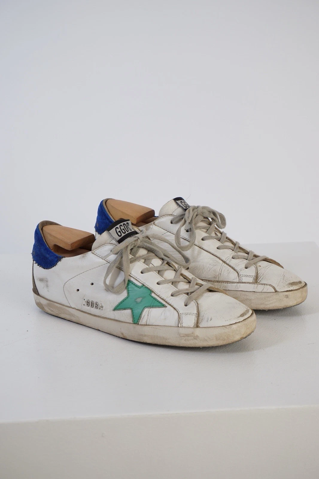 GOLDEN GOOSE Sneakers Gol Goose Superstar invecchiate bianco verde stella pelle taglia EU 41