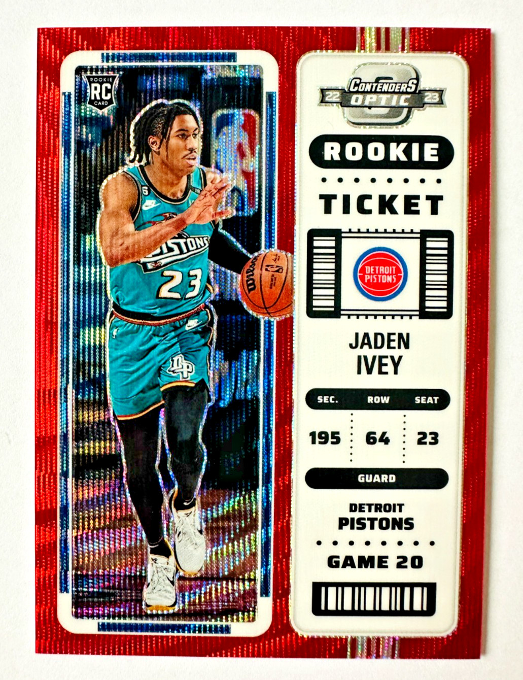 2022-23 Contenders Optic Jaden Ivey RED Wave Prizm RC #24 Pistons Star Rookie!