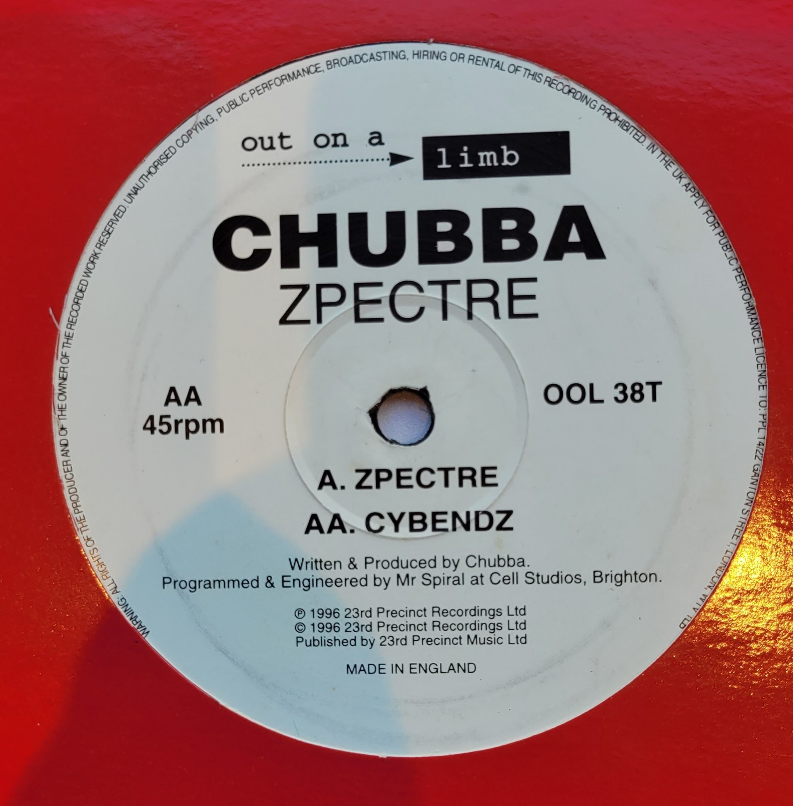 Chubba - Zpectre 12" vinyl. 1990''s Brighton techno. very rare limited pressing