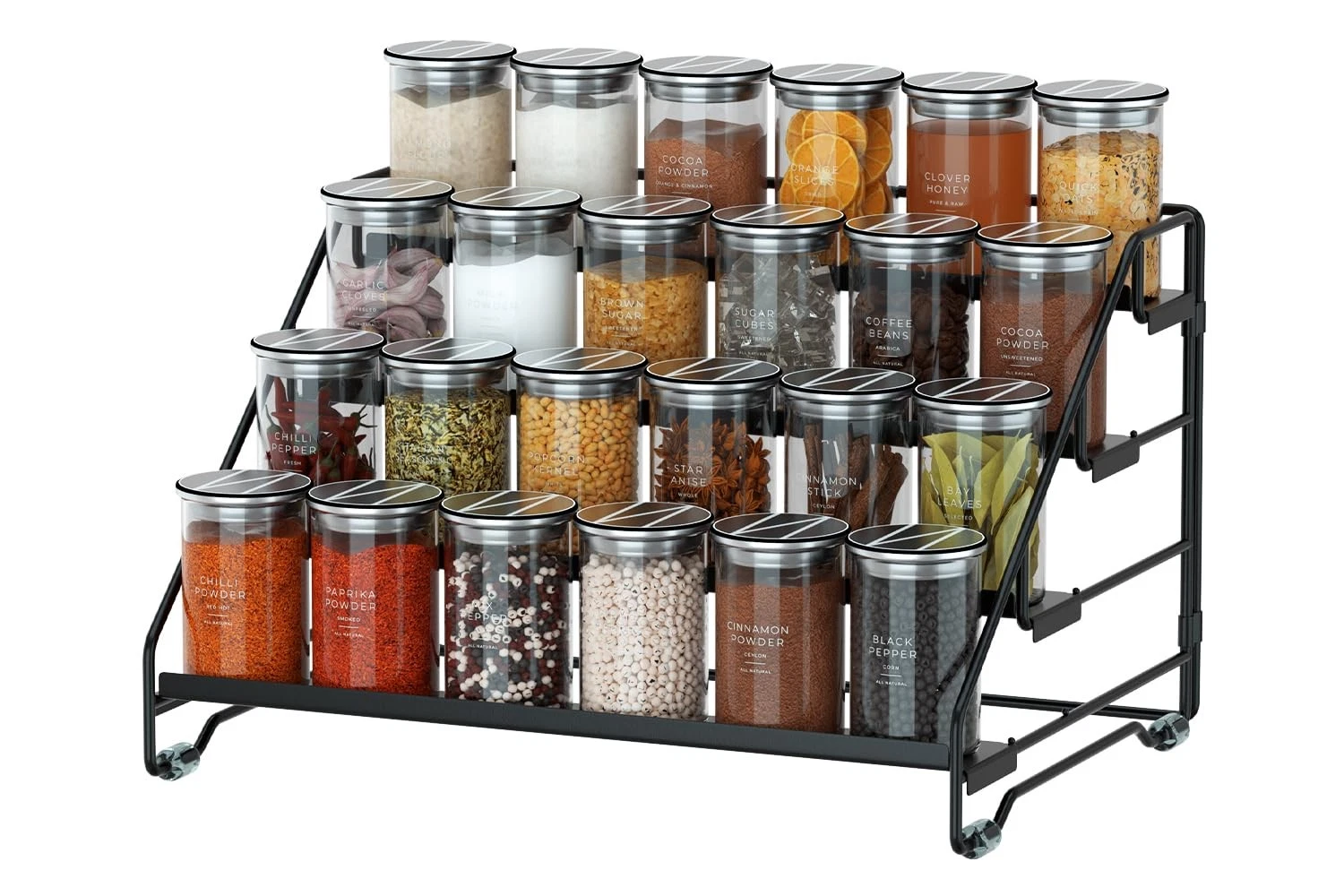 4-Tier Spice Rack Organizer, Depth Adjustable Step Shelf, Metal Spice Rack Pe...