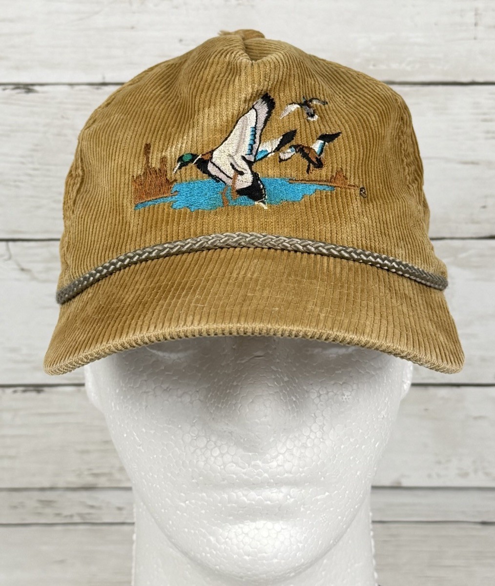 VTG Corduroy Rope Hat Snapback Embroidered Mallard Ducks MMB Youngan USA READ