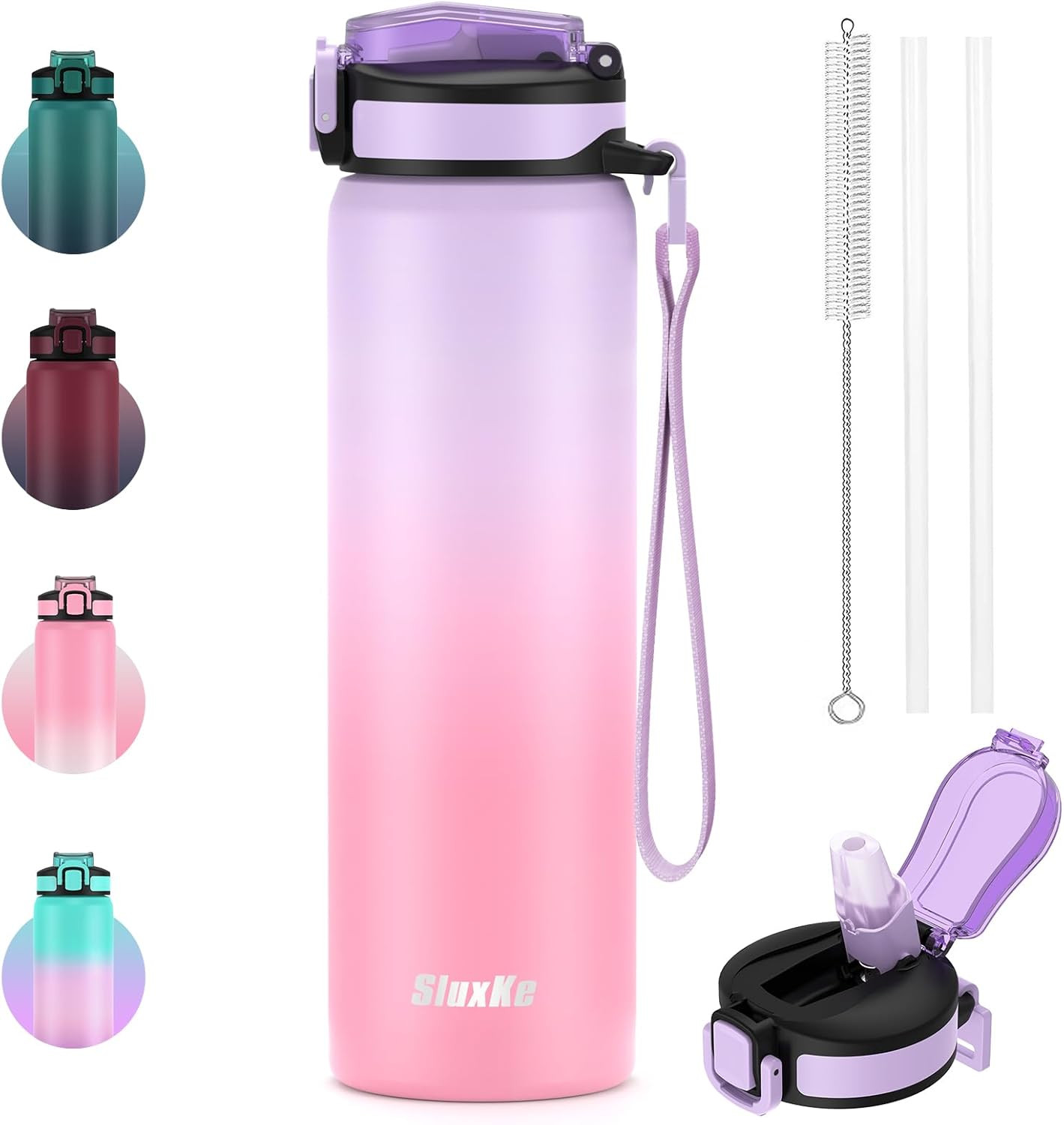 24Oz Insulated Water Bottle with Straw, Stainless Steel Water Bottle with Remova