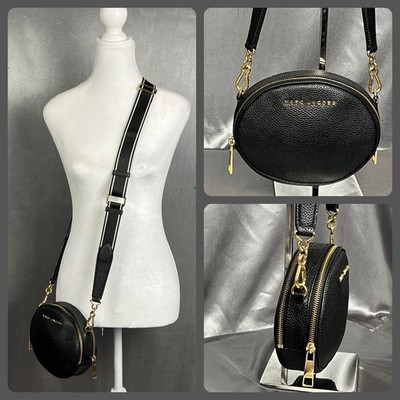 Marc Jacobs Playback Black Pebbled Leather Oval Crossbody Bag Camera Purse Gold