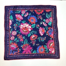 Vera Neumann Silk  Square Scarf Blue Floral Print made in Japan 29x29"