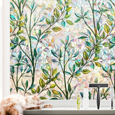 Window Privacy Film - Stained Glass Style Floral Window Clings for Home Decor, U