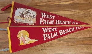 2 Vintage 1950s West Palm Beach Florida Souvenir Felt Pennants
