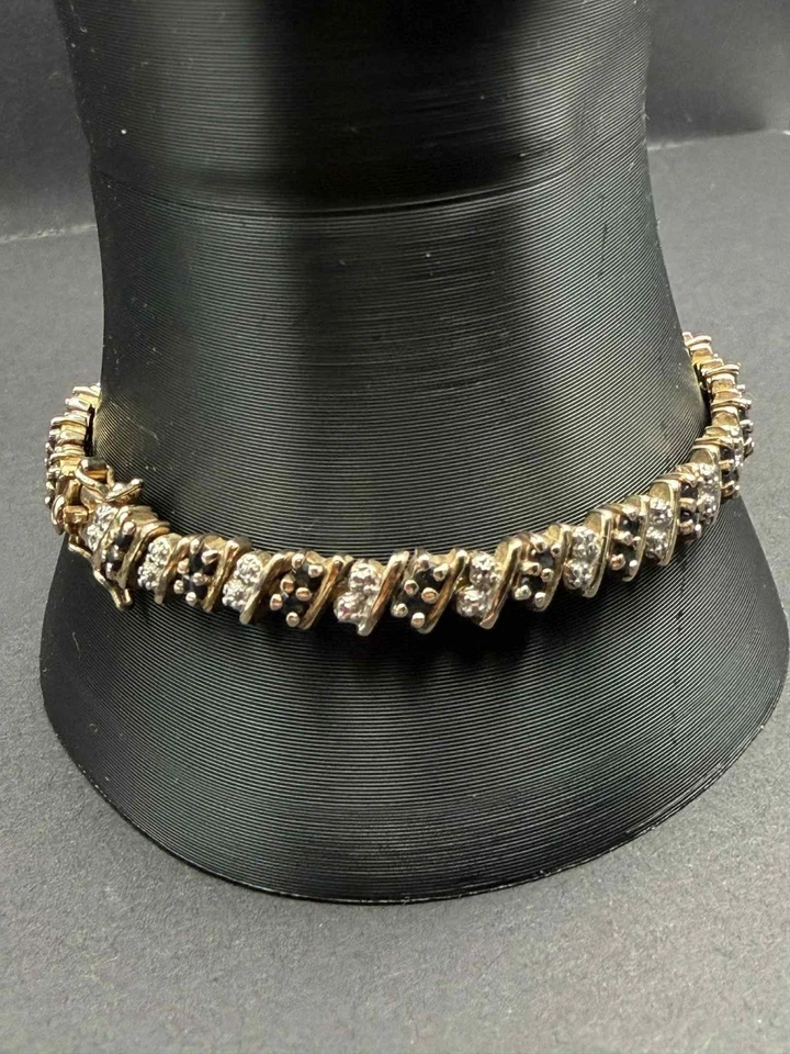 18KT gold over .925 Sterling Silver Bracelet Diamond & Sapphire Ross Simons - Image 2 of 4