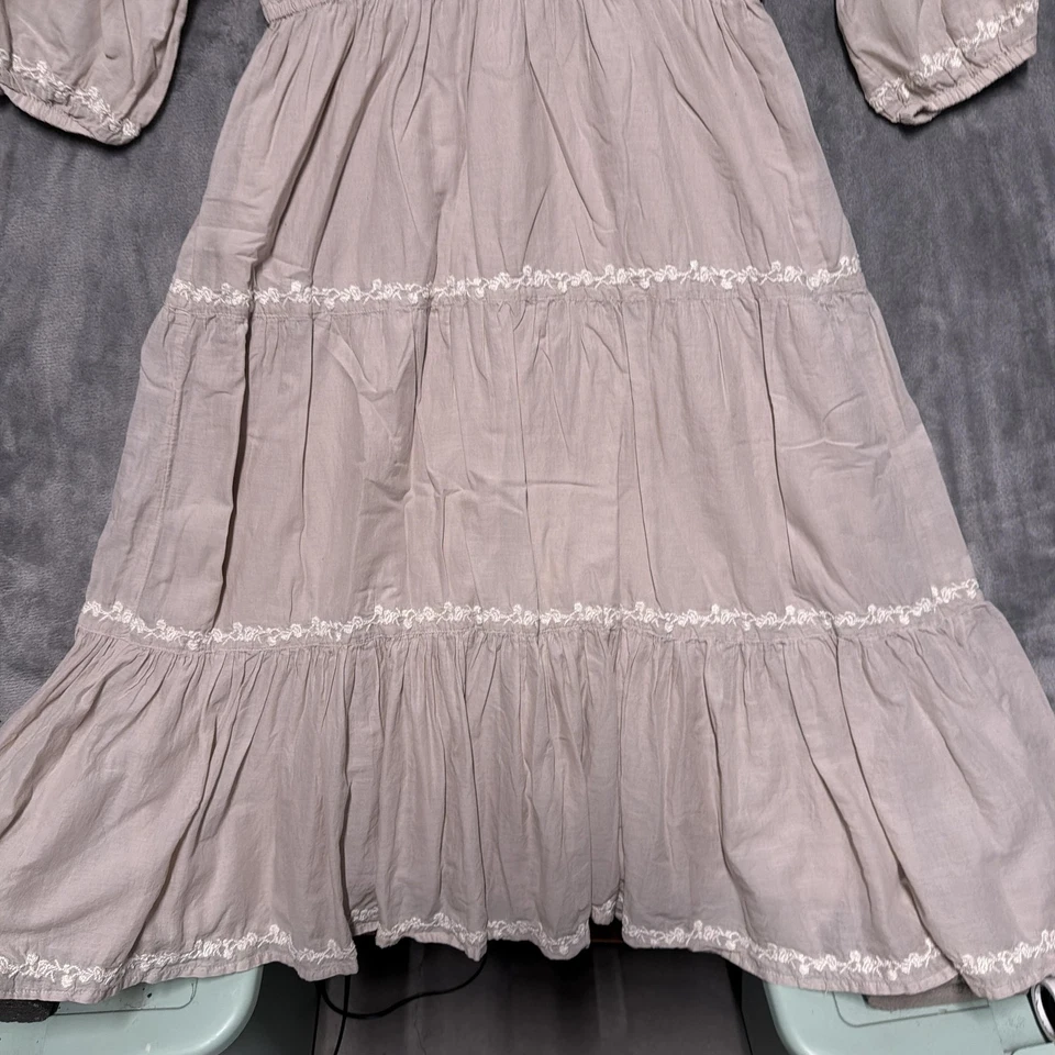 Vestido Lucky Brand para mujer grande beige bordado boho campesino en capas midi Foto 4 de 4