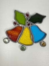 Vintage Stained Glass Suncatcher Christmas Holly  Bells