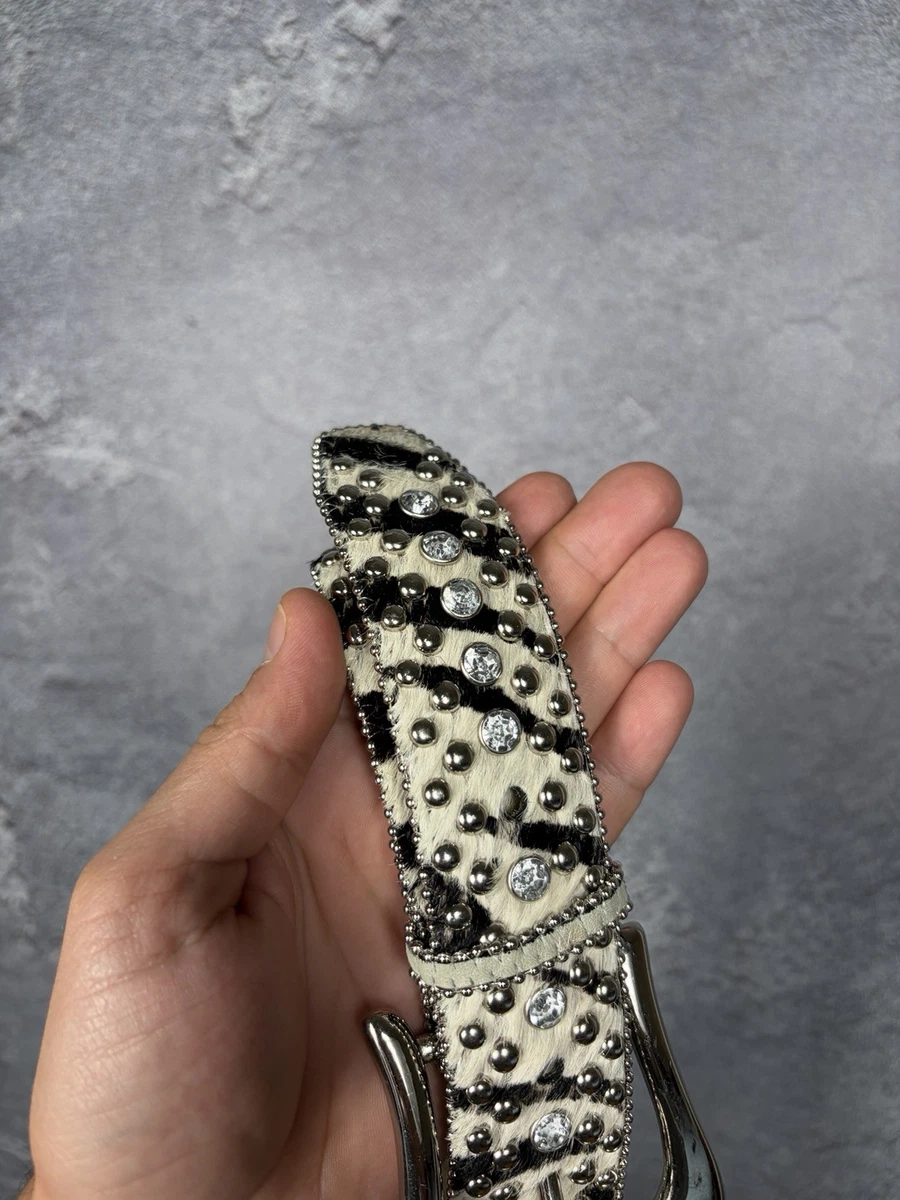 Vintage Guess  Western Rhinestone Animal Print Belt Silver Buckle Women One Size