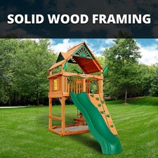 Outdoor Wooden Swing Set Toy Playhouse PlaySet with Slide Stairs All Cedar NEW