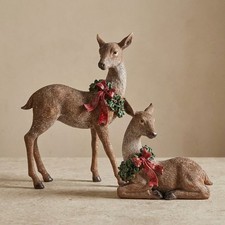 Reindeer Christmas Figurine with Wreath Collar Standing Sitting Resin Decor 10"