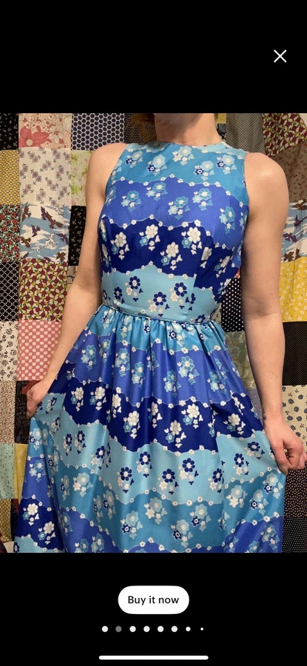 Винтажный 60-х психоделический макси синий цветочный богемный мод оп-арт официальный сарафан XS-POCKETS! - Изображение 3 из 4