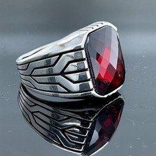 925 Silver Red Ruby Stone Men Handmade Ring