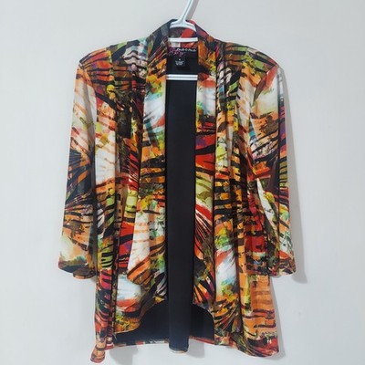 Peck & Peck Women's Medium  Artsy Knit Open Cardigan Sweater 3/4 Sleeve Boho