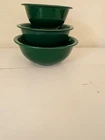 Set Of 3 Pyrex Forest Green Clear Glass Bottom Nesting Mixing Bowls 322 323 325